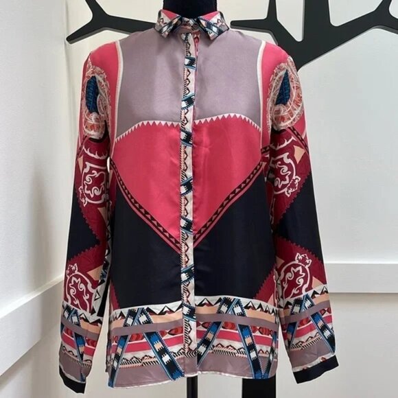 Aztec and Paisley print Silk Blouse - Picture 1 of 4